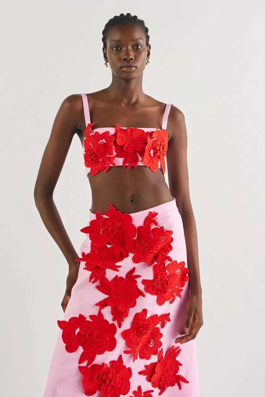 Oroton 3D Flower Bralette Crop in Rose/Poppy Size AU 10 for rent on The Volte - main image