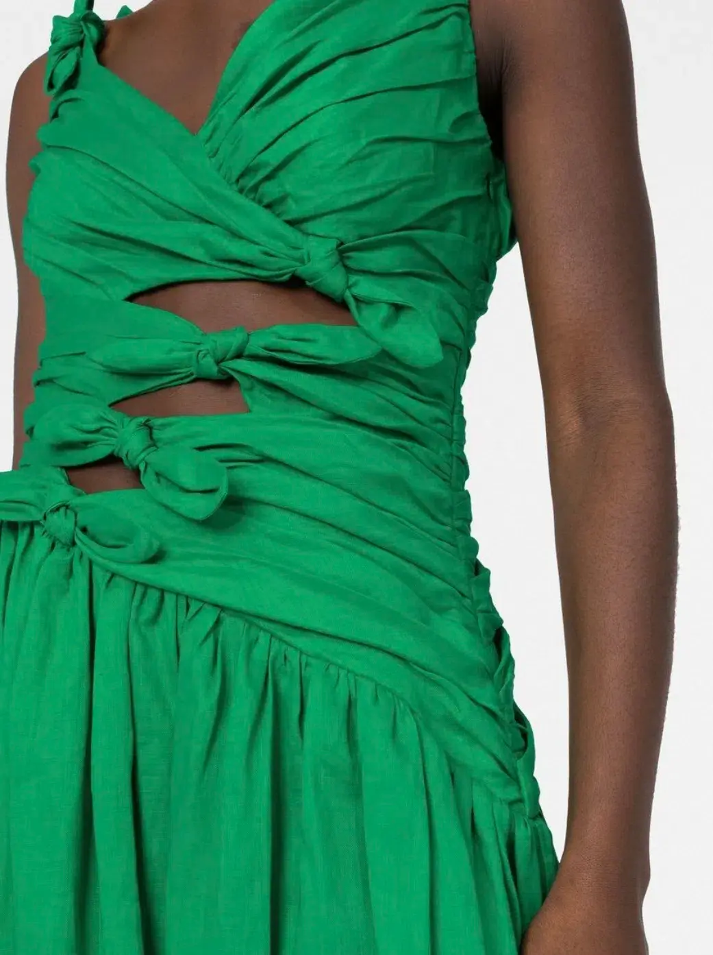 Zimmerman Tiggy Bow Linen Dress Green Size AU 8 for rent on The Volte - main image