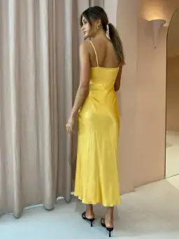 Shona Joy Alma Lace Up Midi Dress Saffron Yellow Size AU 12 for rent on The Volte - image 3