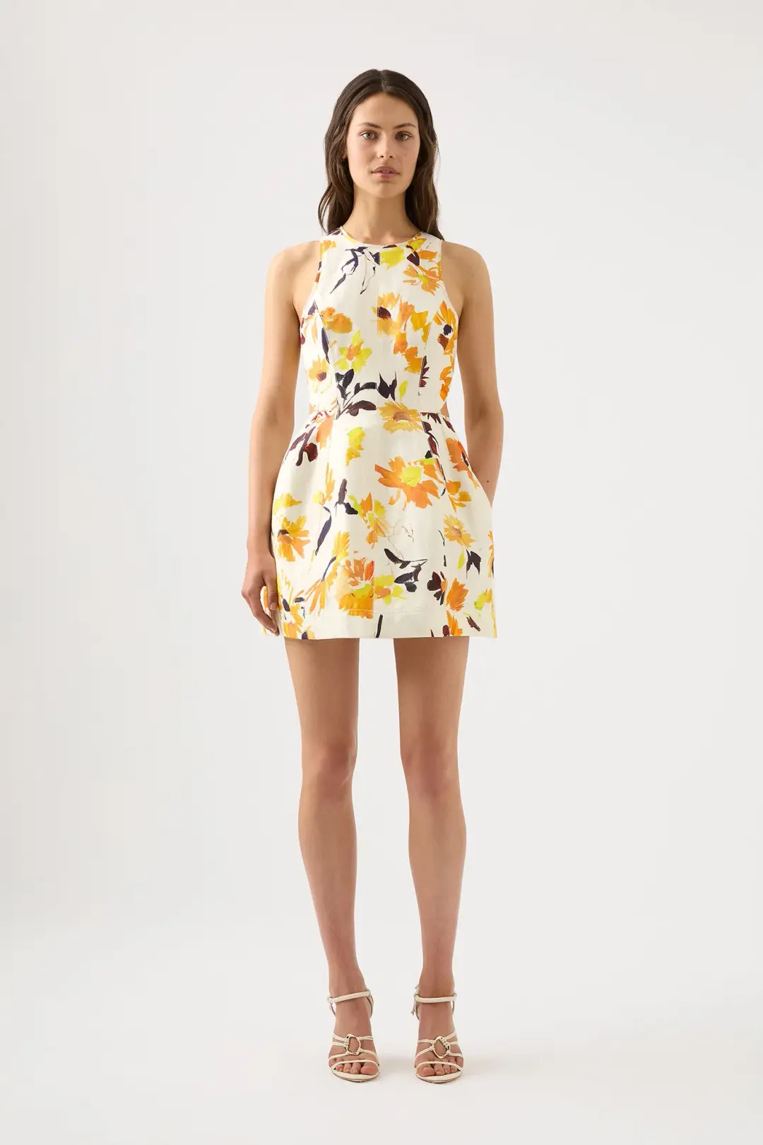 Aje Tulip Cut Out Mini Dress Pressed Sunflowers Size AU 12 for rent on The Volte - main image