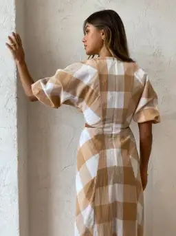 Significant Other Frida Dress In Caramel Check Print Size AU 6 for rent on The Volte - image 5