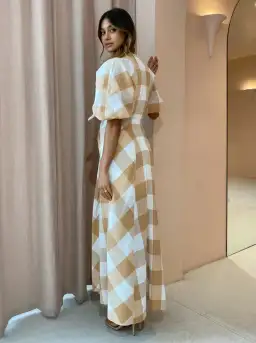 Significant Other Frida Dress In Caramel Check Print Size AU 6 for rent on The Volte - image 2