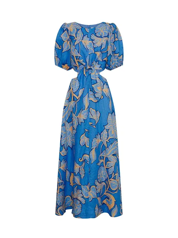 Kivari Taniana Cut Out Maxi Dress Blue Floral Size 12 for rent on The Volte - main image