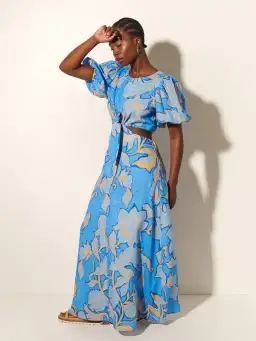 Kivari Taniana Cut Out Maxi Dress Blue Floral Size 12 for rent on The Volte - image 5