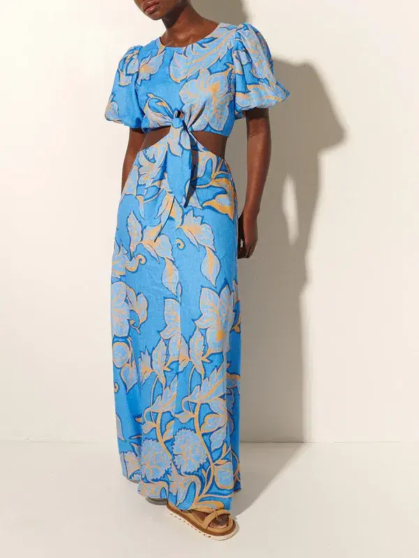 Kivari Taniana Cut Out Maxi Dress Blue Floral Size 12 for rent on The Volte - main image
