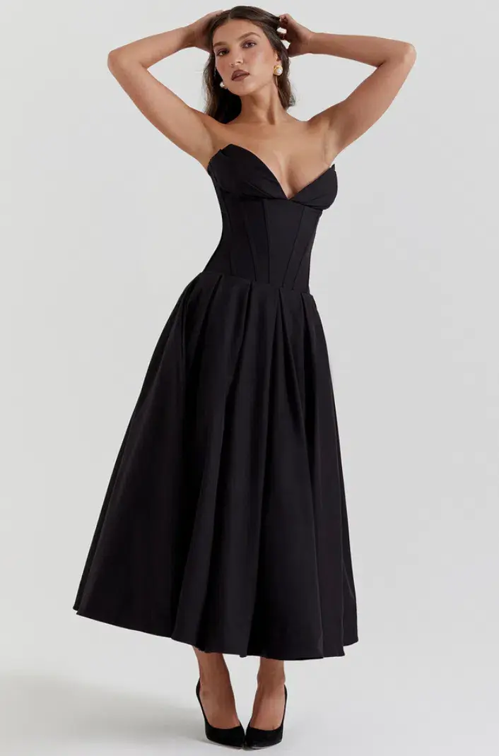 House of CB Lady Black Strapless Midi Dress Black Size S / AU 6 for rent on The Volte - main image