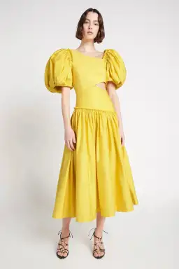 Aje Chateau Cut Out Midi Dress Sun Shower Yellow Size 10