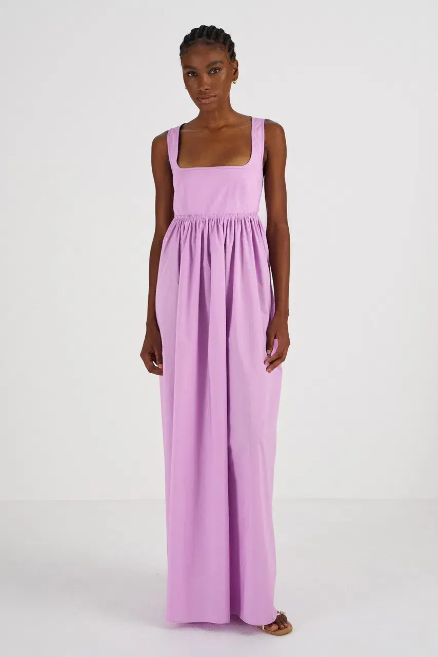 OROTON Strappy Open Back Poplin Maxi Sundress in Wisteria Purple Size 6 for rent on The Volte - main image