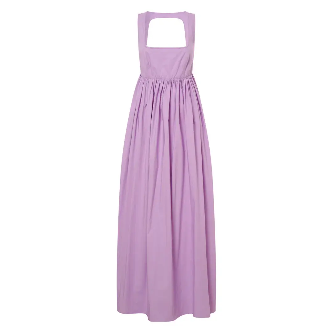 OROTON Strappy Open Back Poplin Maxi Sundress in Wisteria Purple Size 6 for rent on The Volte - main image