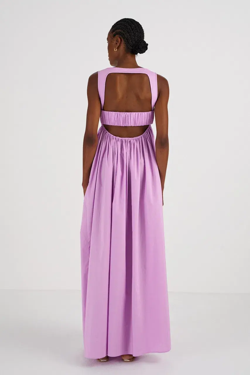 OROTON Strappy Open Back Poplin Maxi Sundress in Wisteria Purple Size 6 for rent on The Volte - main image