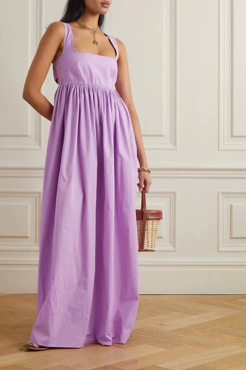 OROTON Strappy Open Back Poplin Maxi Sundress in Wisteria Purple Size 6 for rent on The Volte - main image