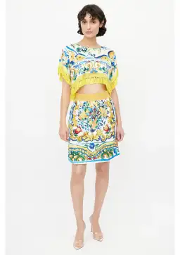 Dolce & Gabbana Crop Top and Mini Skirt Set Majolica Print Size 8
