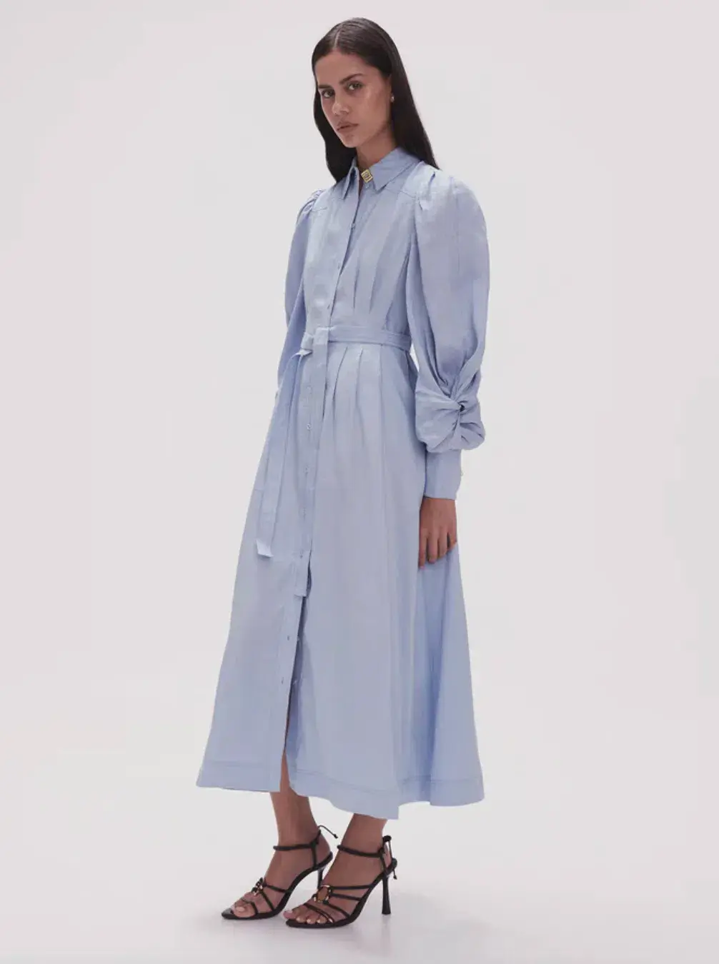 Aje Bonnie Knot Sleeve Midi Dress Light Sky Blue Size 4 for rent on The Volte - main image