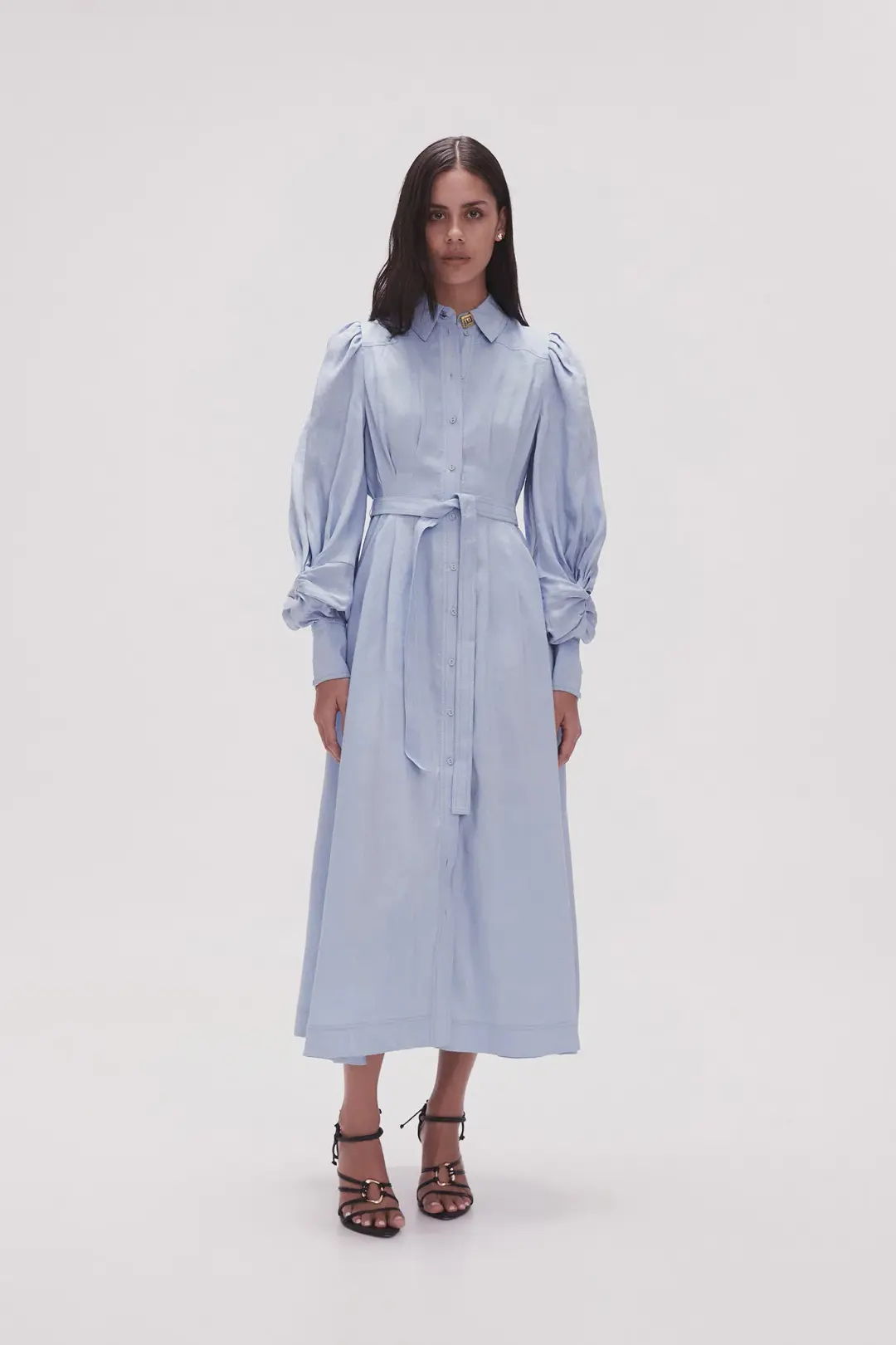 Aje Bonnie Knot Sleeve Midi Dress Light Sky Blue Size 4 for rent on The Volte - main image