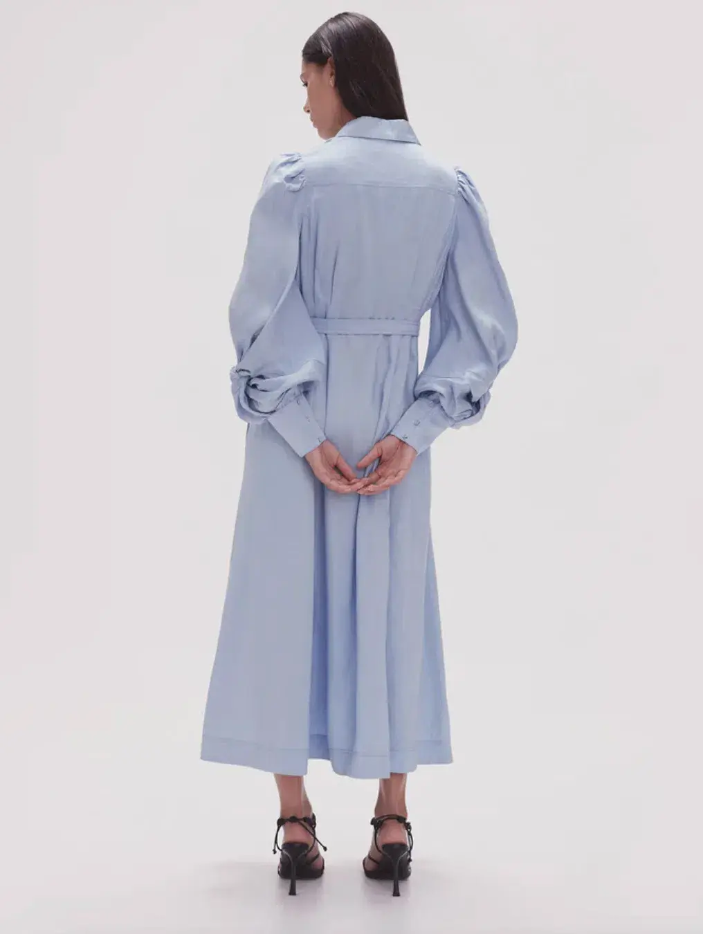 Aje Bonnie Knot Sleeve Midi Dress Light Sky Blue Size 4 for rent on The Volte - main image