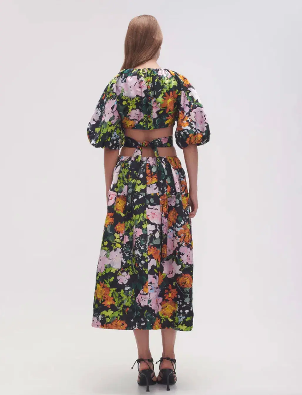 Aje Mimosa Cutout Midi Dress Midnight Floral Size 4 for rent on The Volte - main image