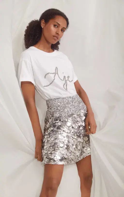 Aje Cherie Sequin Mini Skirt Silver Size 4 for rent on The Volte - main image