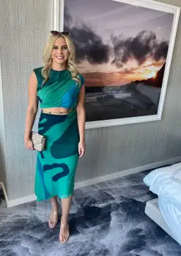 Sir the Label Frankie Gathered Top & Bias Skirt Set in Emerald Reflection Size 1 / AU 8 for rent on The Volte - image 1