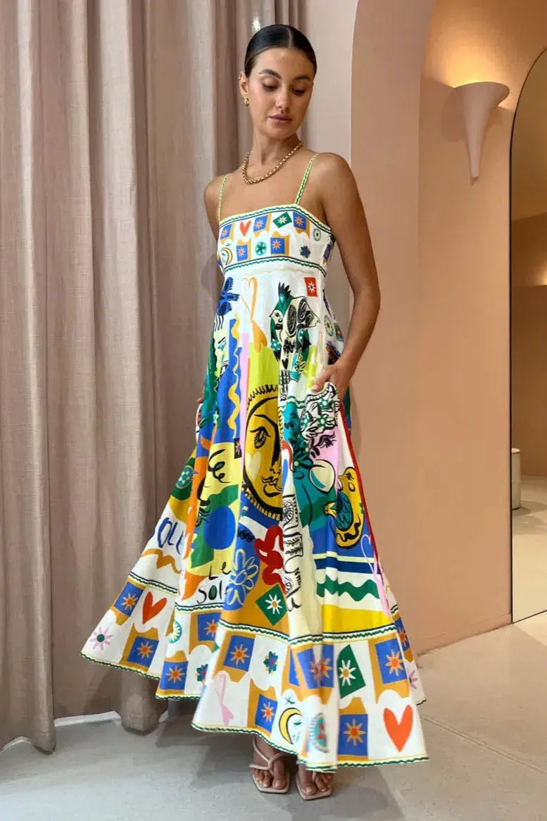 Alemais Soleil Sundress in Multi/Ivory Size 14 for rent on The Volte - main image