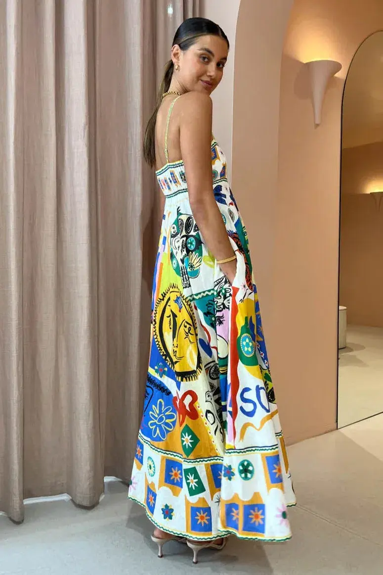 Alemais Soleil Sundress in Multi/Ivory Size 14 for rent on The Volte - main image