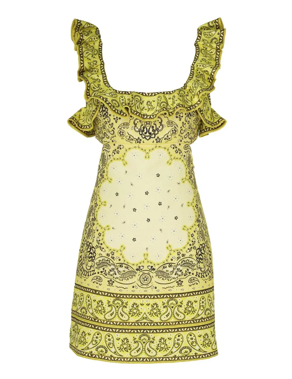 Zimmermann The Matchmaker Frilled Mini Dress in Yellow Bandana Size 0P/AU 6 for rent on The Volte - main image