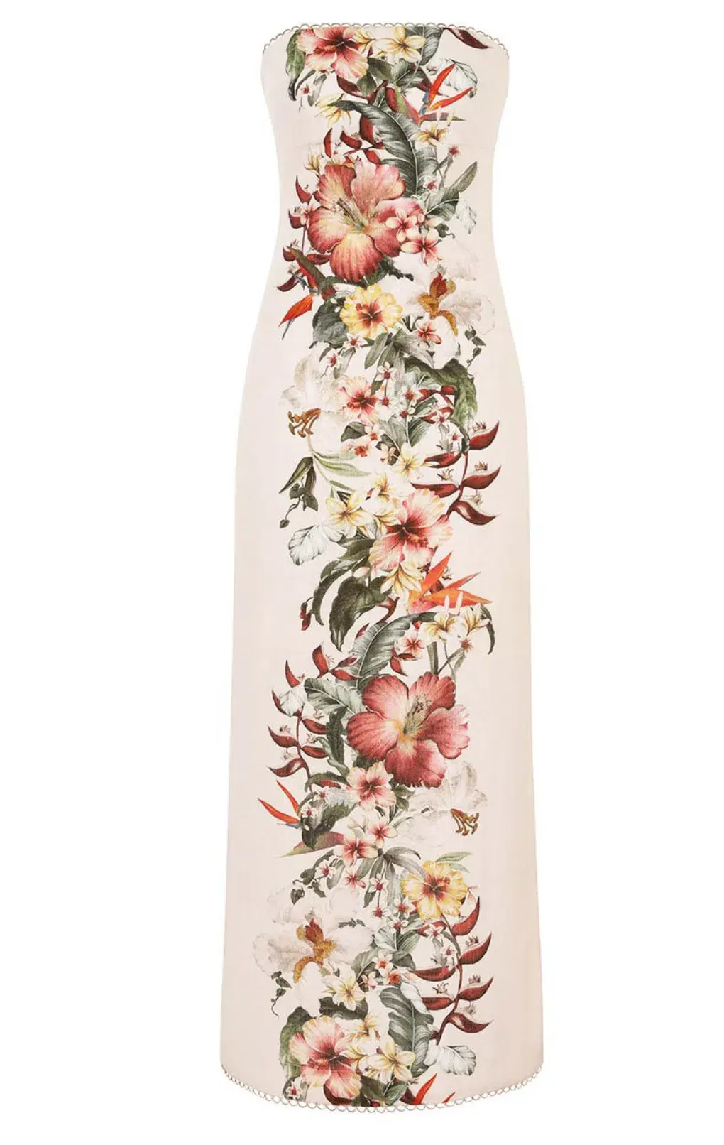 Zimmermann Lexi Column Midi Dress Ivory Palm Floral Size 2 / AU 12 for rent on The Volte - main image