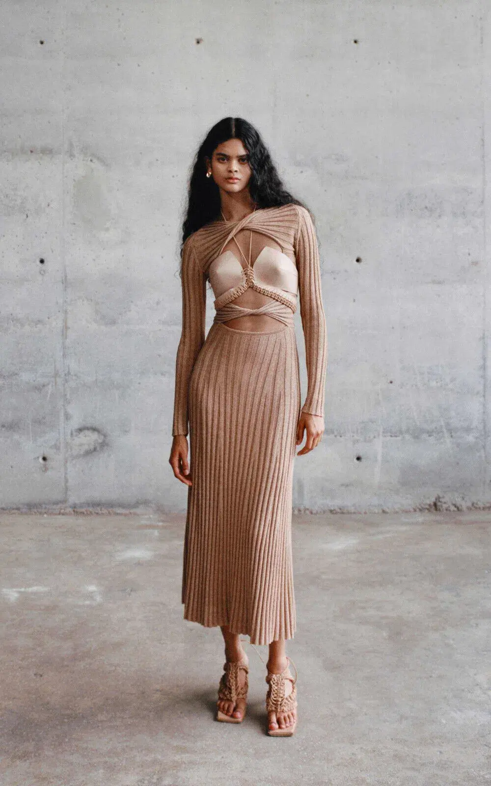 Dion Lee Knit Midi Dress Beige Size M / AU 10 for rent on The Volte - main image