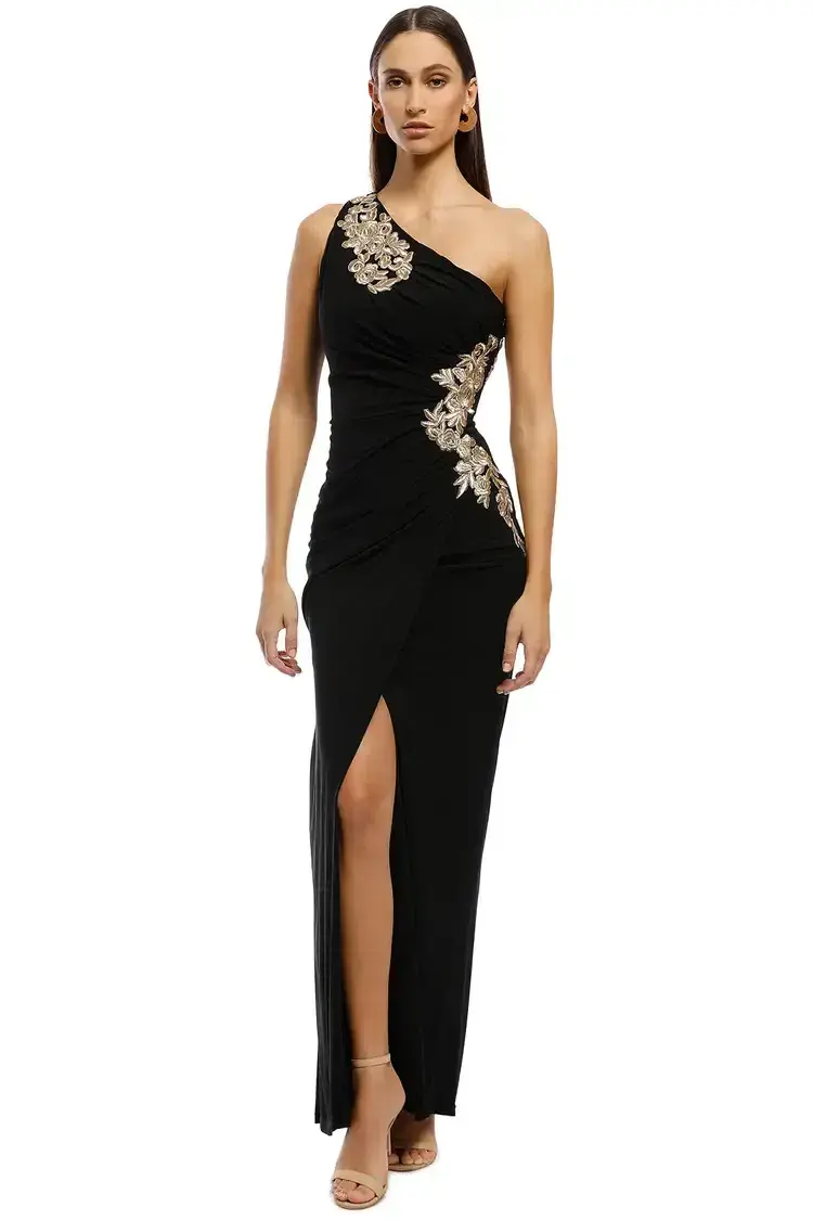 Montique Donatella Applique Gown in Black Size 20 for rent on The Volte - main image
