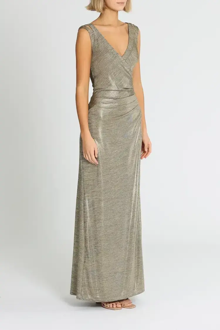 Montique Milani Metallic Gown in Gold Size 12 - Image 2