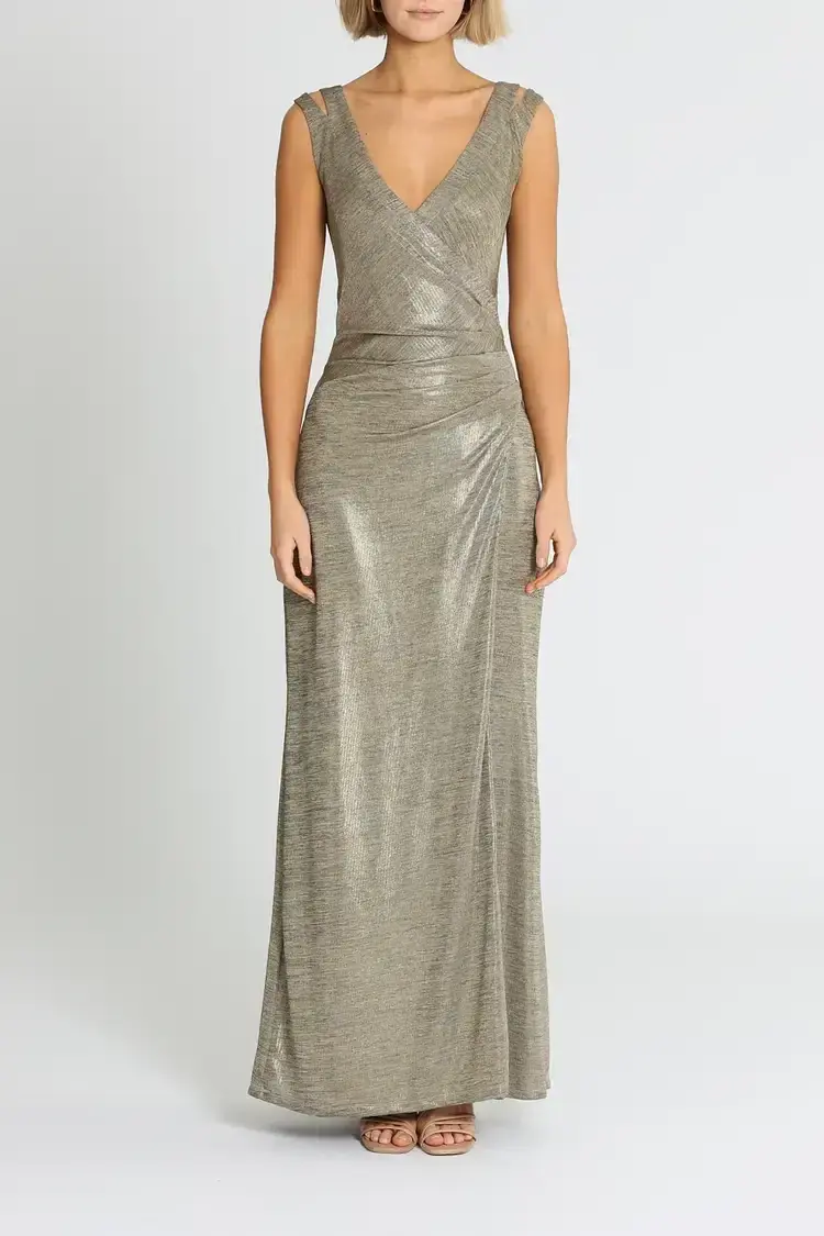 Montique Milani Metallic Gown in Gold Size 8 for rent on The Volte - main image