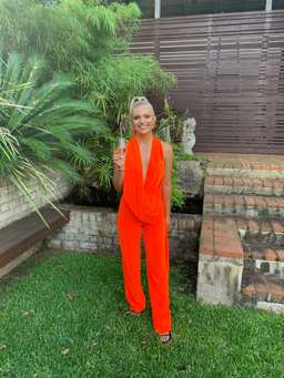 Area NYC Draped Cowl Neck Jumpsuit