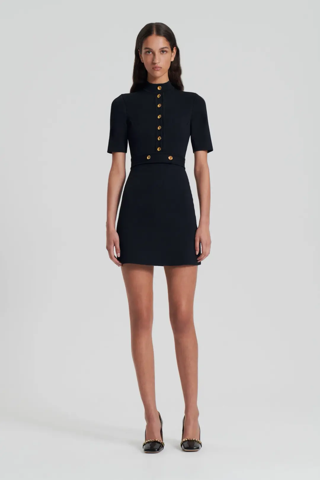 Scanlan Theodore Crepe Knit Mini Button Dress Black XS / AU 6 for rent on The Volte - main image