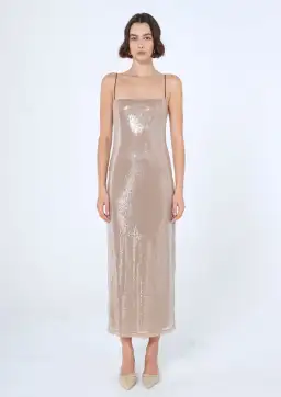 Benni Orlando Sequin Midi Dress Nude Size 10