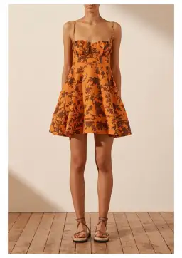 Shona Joy Uli Corded Circle Mini Dress Papaya/Cacao Size 12