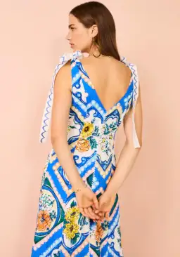 By Nicola Adocia Tie Shoulder Maxi Dress Azure Blue Floral Size 10 for rent on The Volte - image 6