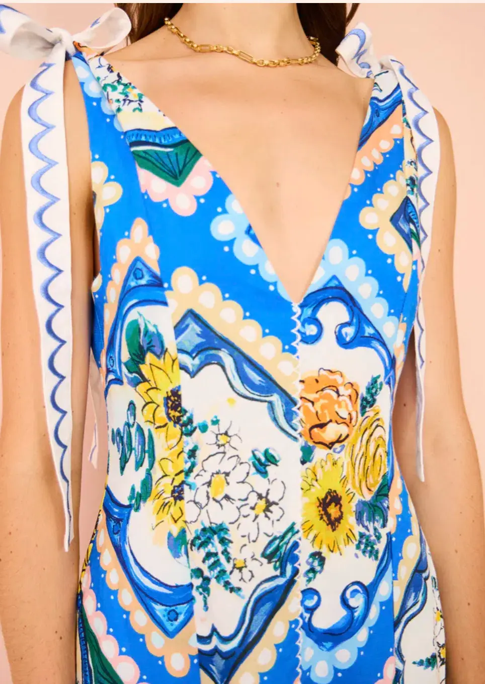 By Nicola Adocia Tie Shoulder Maxi Dress Azure Blue Floral Size 10 for rent on The Volte - main image