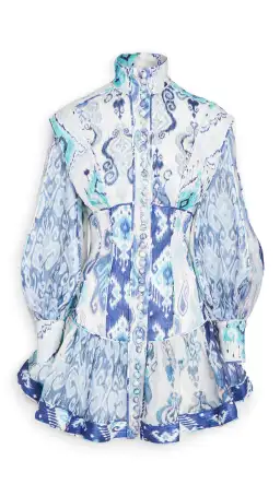 Zimmermann Glassy Long Sleeve Mini Dress Spliced Blue Ikat Size 0 / 8 AU for rent on The Volte - image 3