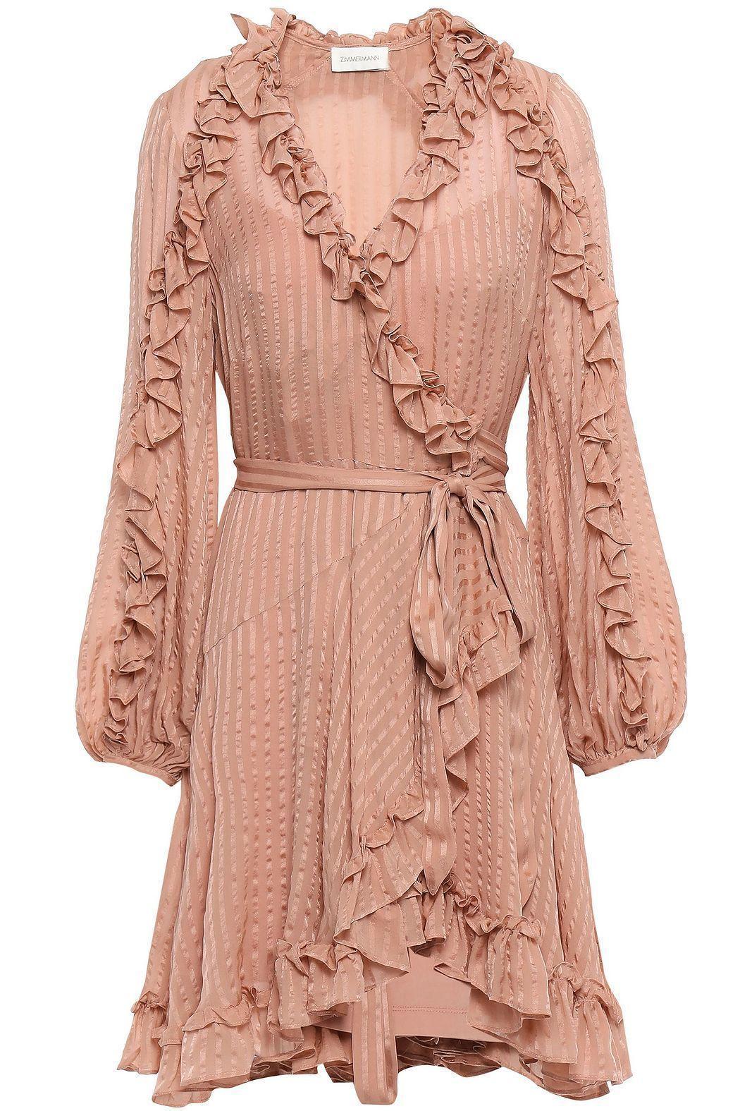 Zimmermann Cascade Wrap Mini Dress Nude Pink Size 8 for rent on The Volte - main image