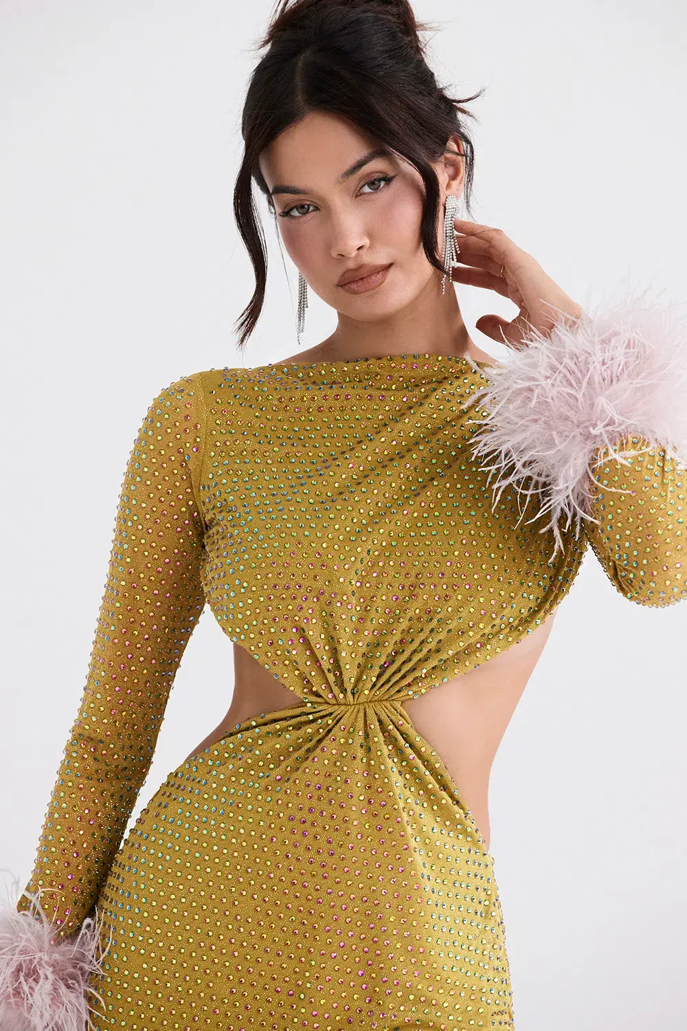 House of CB Gina Crystallised Maxi Dress Chartreuse Size S / AU 8 for rent on The Volte - main image