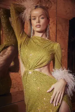 House of CB Gina Crystallised Maxi Dress Chartreuse Size S / AU 8 for rent on The Volte - image 7