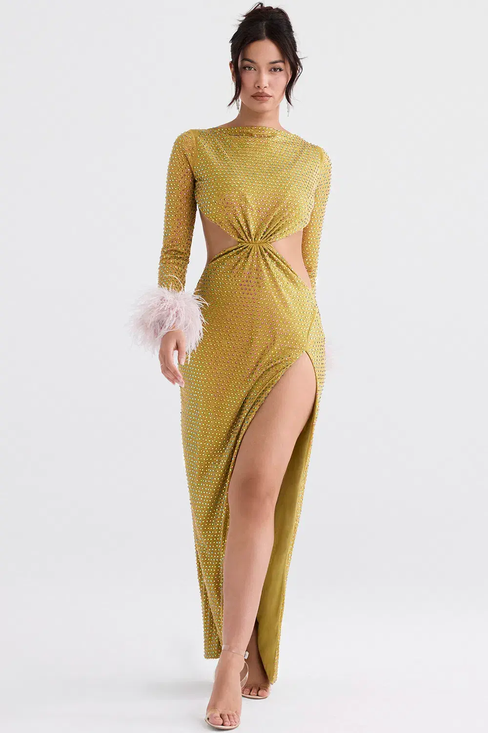 House of CB Gina Crystallised Maxi Dress Chartreuse Size S / AU 8 for rent on The Volte - main image