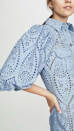Ganni Balloon-sleeve broderie anglaise mini shirt dress