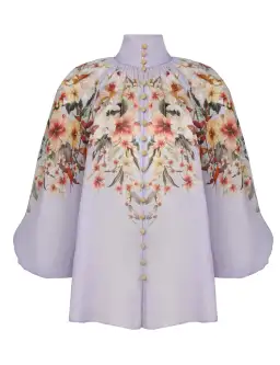 Zimmermann Lexi Billow Blouse & Tuck Short in Blue Palm Size 0 / AU 8 for rent on The Volte - image 3
