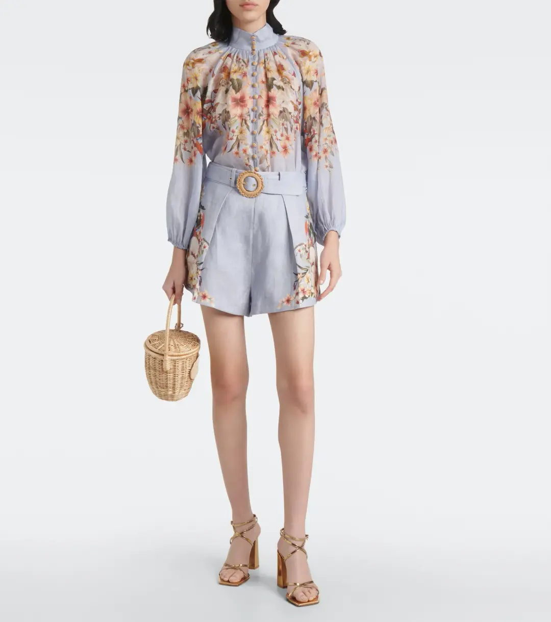Zimmermann Lexi Billow Blouse & Tuck Short in Blue Palm Size 0 / AU 8 for rent on The Volte - main image