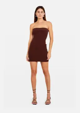 Tuchuzy Ribbed Tube Mini Dress Brown Size XS / AU 6