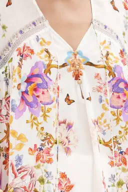 Camilla Spider Girl Blouson Blouse With Neck Tie Floral One Size for rent on The Volte - image 5