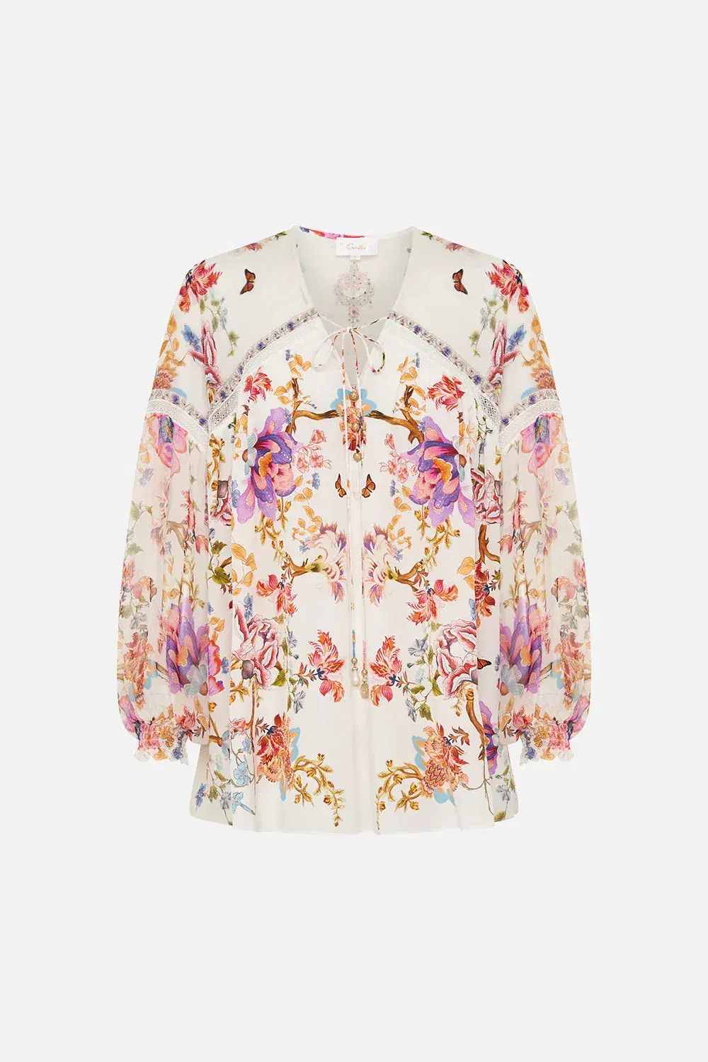 Camilla Spider Girl Blouson Blouse With Neck Tie Floral One Size for rent on The Volte - main image