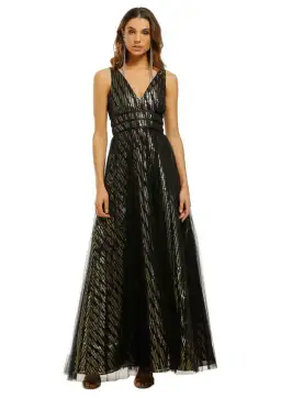 Montique Mirabella Lurex Gown in Black and Gold Size 16 for rent on The Volte - image 1