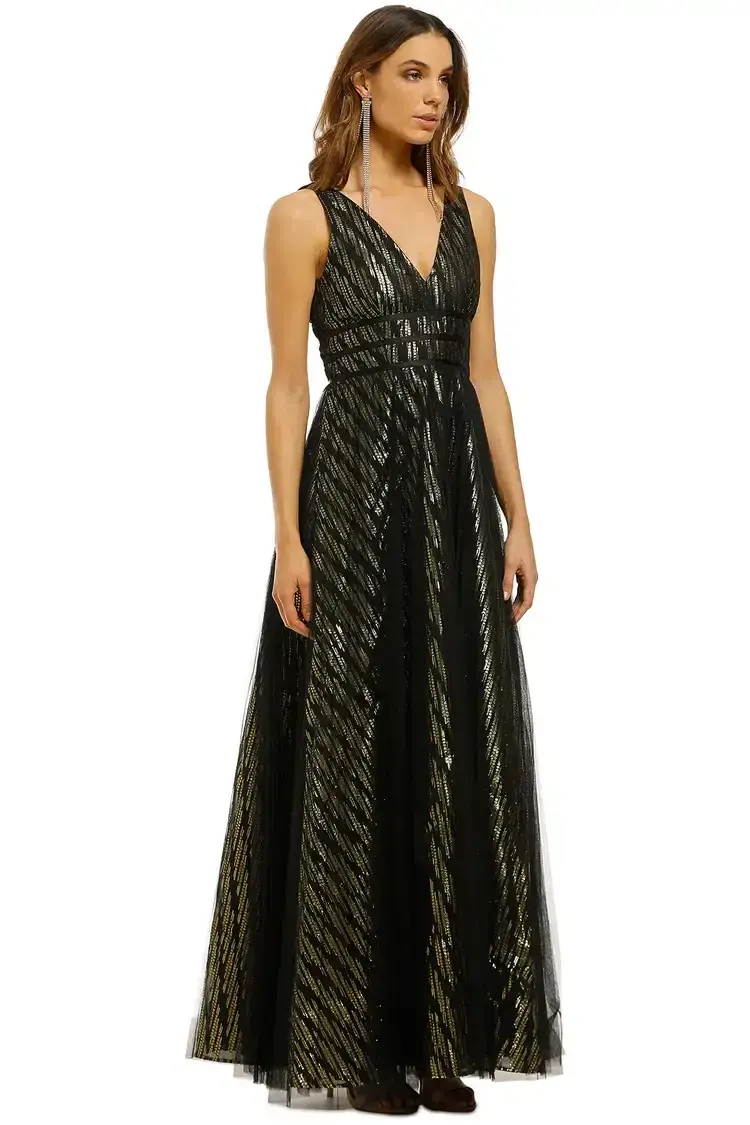 Montique Mirabella Lurex Gown in Black and Gold Size 16 for rent on The Volte - main image