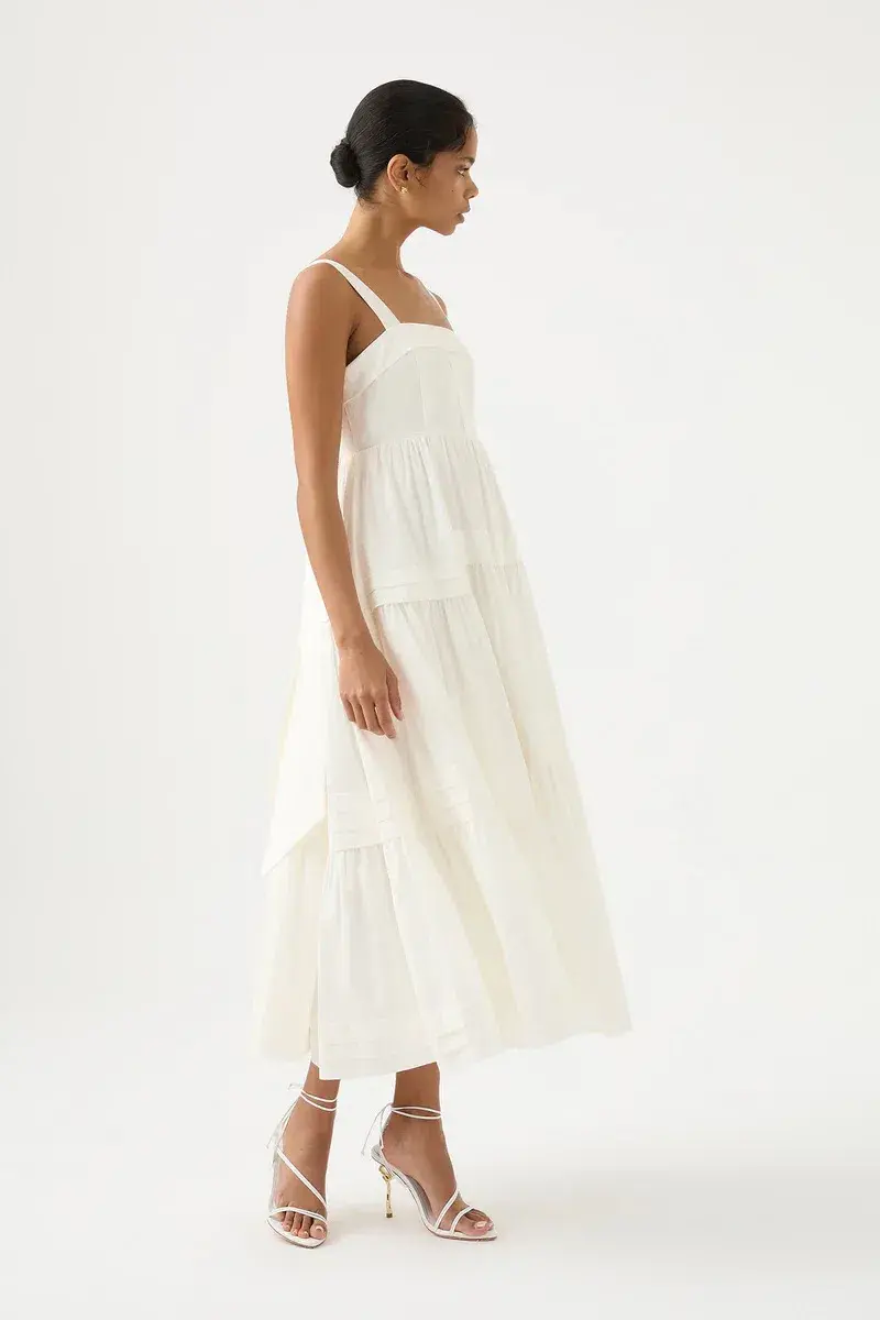 Aje Sophie Tiered Midi Dress in Ivory Size 8 for rent on The Volte - main image